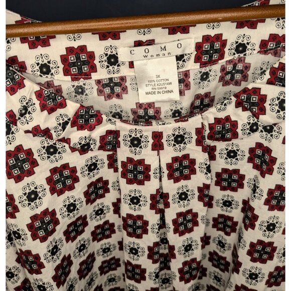 Como Woman Floral Print Tunic 3X 100% Cotton Short Sleeve Red/Black/White - Picture 7 of 10